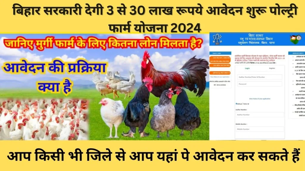 बिहार सरकारी देगी 3 से 30 लाख रूपये आवेदन शुरू पोल्ट्री फार्म योजना Bihar murgi farm Yojana 2024 बिहार मुर्गी फार्म खोले